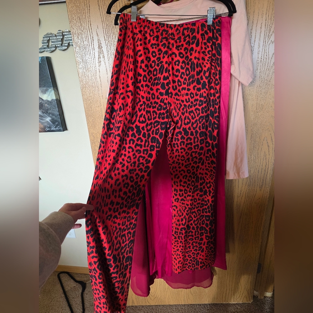 Red Leopard Print Flare Pants